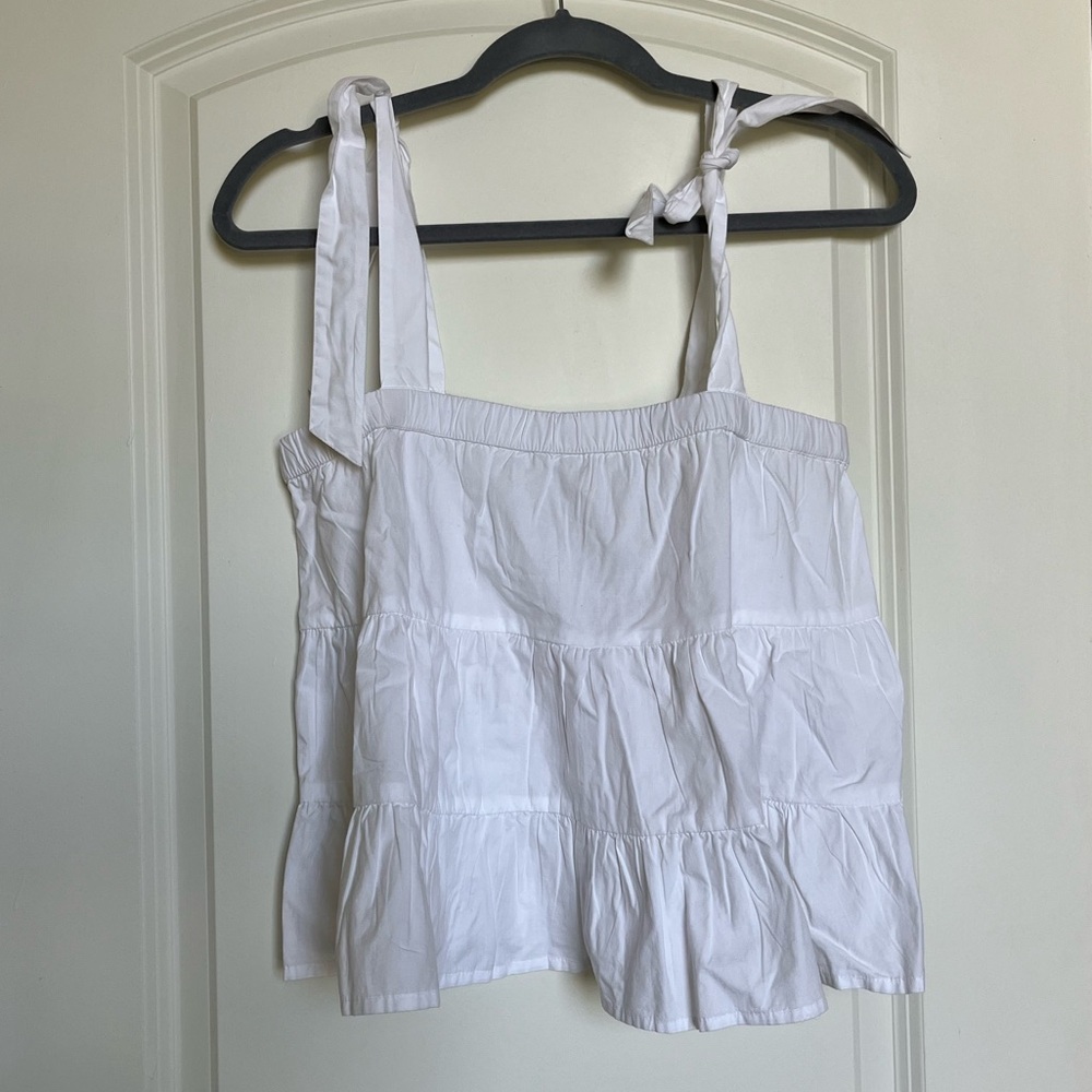 American Eagle White Ruffle Top